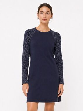 Whistles Navy Knit Dress Contrast Sleeve Midi Size US 6